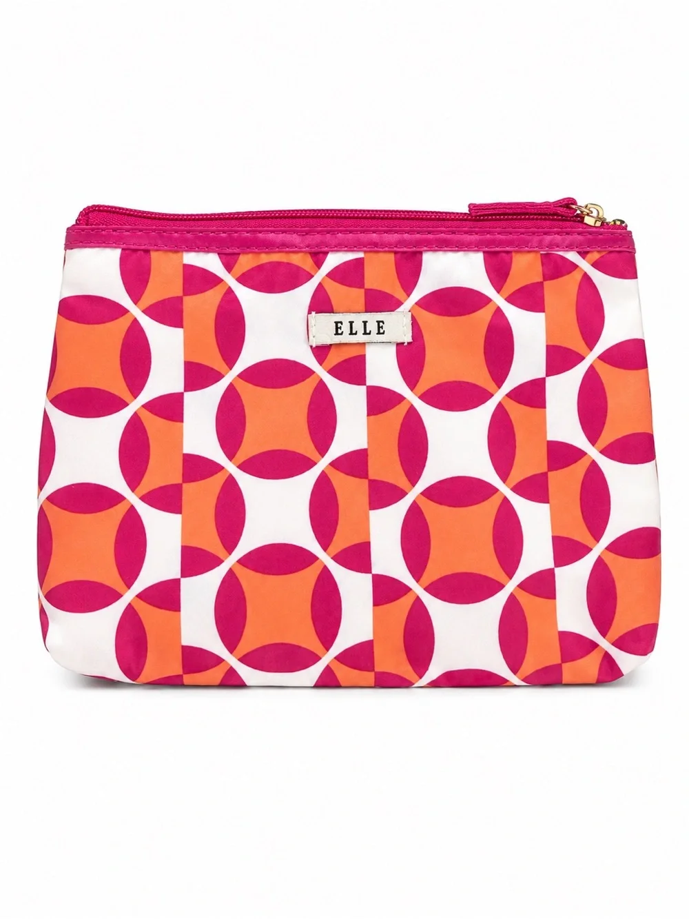 ELLE Pink and Orange Geometric Cosmetic Bag